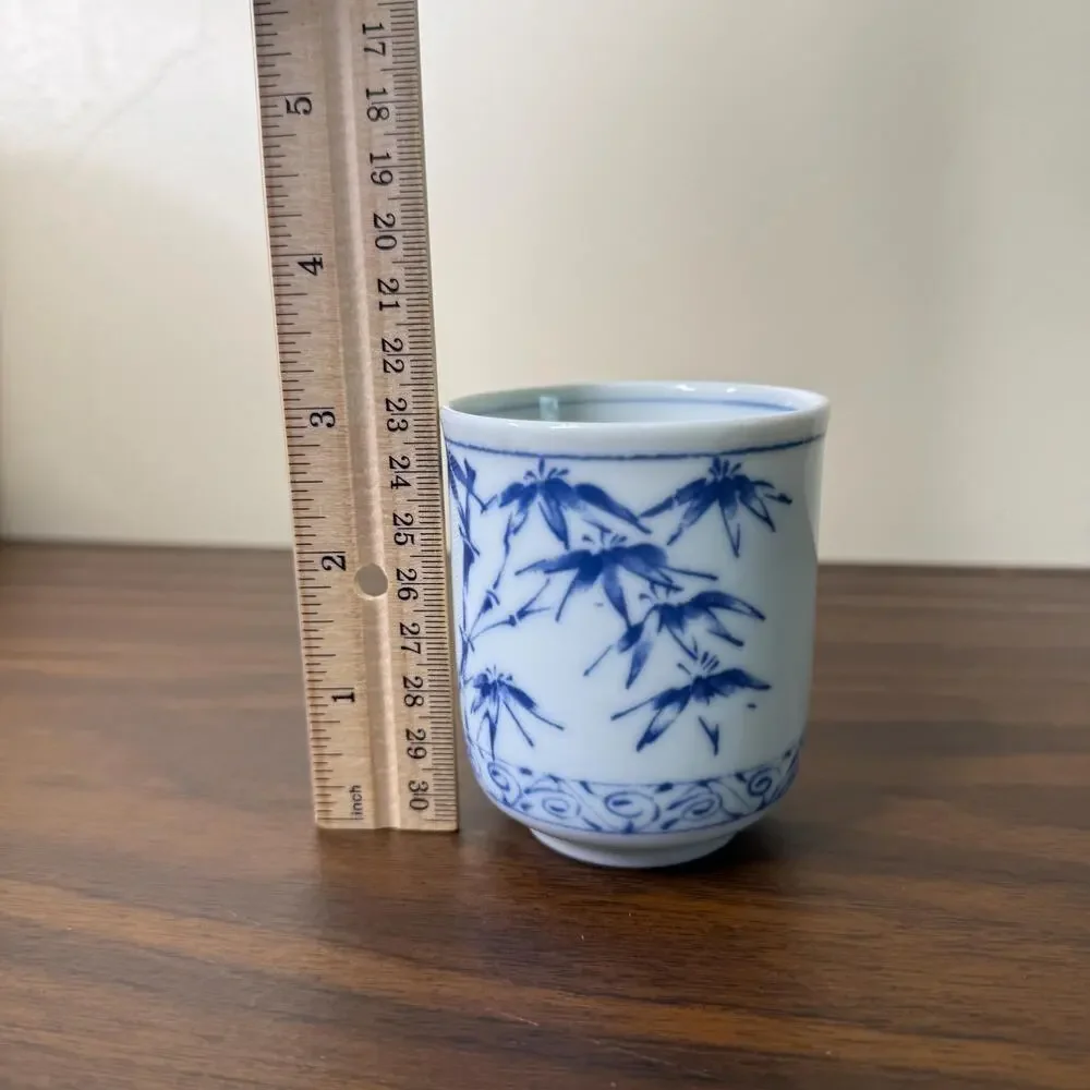 Vintage Japanese Bamboo Tea Cup Blue and White